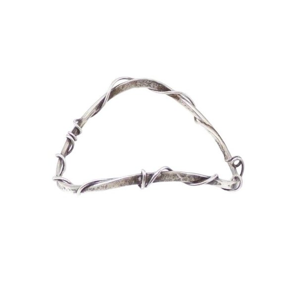 Sterling Silver Geometric Wire Spiral Wrap Curved Bangle Bracelet - Picture 2 of 5